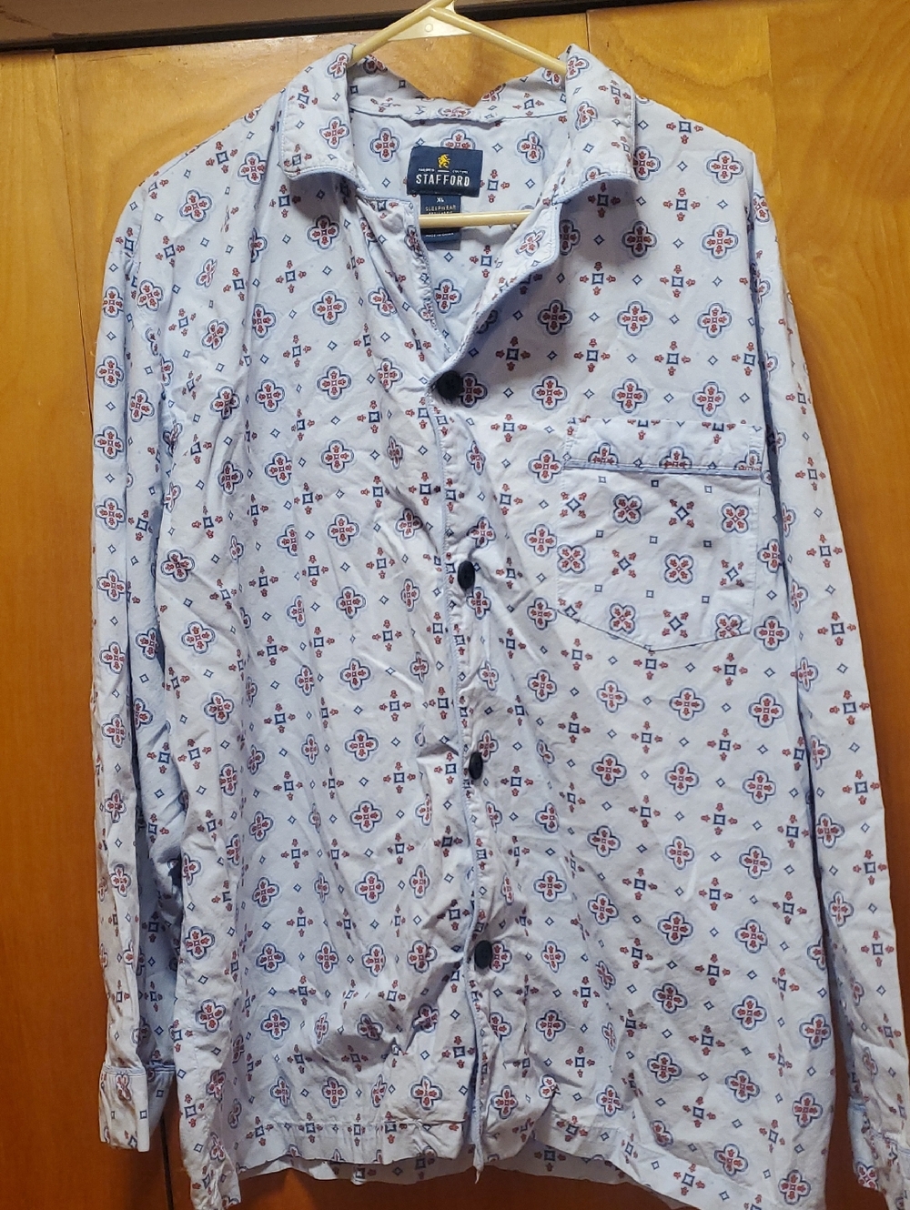 Stafford Sleepwear Light Blue Printed Button-Up Pajama Top Size XL Regular Fit